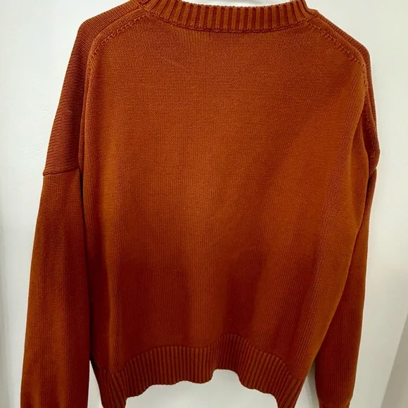 Quince Women's 100% Organic Cotton Boyfriend Crew Neck Sweater - Rust - Picture 4 of 4